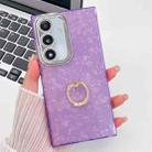 For Samsung Galaxy S25 5G Plating Glitter Texture Ring Holder TPU Phone Case with Lens Film(Purple Shell Pattern) - 1