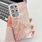 For Samsung Galaxy S25 Ultra 5G Plating Glitter Texture Ring Holder TPU Phone Case with Lens Film(Pink Water Ripples) - 1