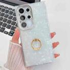 For Samsung Galaxy S25 Ultra 5G Plating Glitter Texture Ring Holder TPU Phone Case with Lens Film(White Shell Pattern) - 1