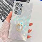 For Samsung Galaxy S25 Ultra 5G Plating Glitter Texture Ring Holder TPU Phone Case with Lens Film(White Feather Yarn) - 1