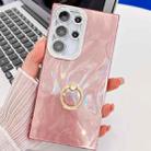 For Samsung Galaxy S25 Ultra 5G Plating Glitter Texture Ring Holder TPU Phone Case with Lens Film(Pink Feather Yarn) - 1