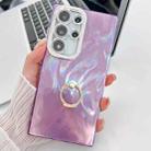 For Samsung Galaxy S25 Ultra 5G Plating Glitter Texture Ring Holder TPU Phone Case with Lens Film(Purple Feather Yarn) - 1