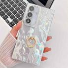 For Samsung Galaxy A16 5G Plating Glitter Texture Ring Holder TPU Phone Case with Lens Film(White Wrinkles) - 1
