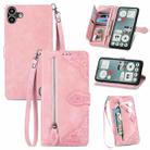 For Nothing CMF Phone 1 Embossed Flower Zipper Leather Phone Case(Pink) - 1