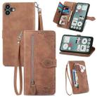 For Nothing CMF Phone 1 Embossed Flower Zipper Leather Phone Case(Brown) - 1