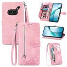 For Nothing Phone 2a Plus Embossed Flower Zipper Leather Phone Case(Pink) - 1