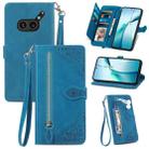 For Nothing Phone 2a Plus Embossed Flower Zipper Leather Phone Case(Blue) - 1