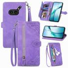 For Nothing Phone 2a Plus Embossed Flower Zipper Leather Phone Case(Purple) - 1