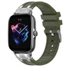 For Amazfit GTS 3 Quick Release Silver Buckle 20mm Royal Silicone Watch Band(Olive Green) - 1