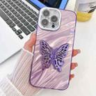 For iPhone 16 Pro Max Plating Glitter Texture Butterfly Holder TPU Phone Case with Lens Film(Purple Water Ripples) - 1