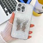 For iPhone 16 Pro Max Plating Glitter Texture Butterfly Holder TPU Phone Case with Lens Film(White Shell Grain) - 1