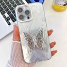 For iPhone 16 Pro Max Plating Glitter Texture Butterfly Holder TPU Phone Case with Lens Film(White Feather Yarn) - 1