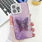 For iPhone 16 Pro Max Plating Glitter Texture Butterfly Holder TPU Phone Case with Lens Film(Purple Feather Yarn) - 1