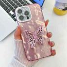 For iPhone 16 Pro Max Plating Glitter Texture Butterfly Holder TPU Phone Case with Lens Film(Pink Wrinkles) - 1