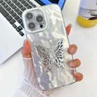 For iPhone 16 Pro Max Plating Glitter Texture Butterfly Holder TPU Phone Case with Lens Film(White Wrinkles) - 1