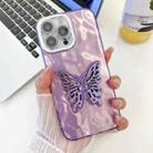 For iPhone 16 Pro Max Plating Glitter Texture Butterfly Holder TPU Phone Case with Lens Film(Purple Wrinkles) - 1