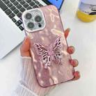 For iPhone 16 Pro Plating Glitter Texture Butterfly Holder TPU Phone Case with Lens Film(Pink Wrinkles) - 1