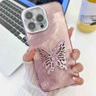 For iPhone 16 Pro Plating Glitter Texture Butterfly Holder TPU Phone Case with Lens Film(Pink Tinfoil Texture) - 1