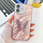 For iPhone 16 Plus Plating Glitter Texture Butterfly Holder TPU Phone Case with Lens Film(Pink Water Ripples) - 1