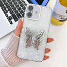 For iPhone 16 Plus Plating Glitter Texture Butterfly Holder TPU Phone Case with Lens Film(White Shell Grain) - 1