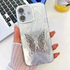 For iPhone 16 Plus Plating Glitter Texture Butterfly Holder TPU Phone Case with Lens Film(White Feather Yarn) - 1