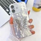 For iPhone 16 Plus Plating Glitter Texture Butterfly Holder TPU Phone Case with Lens Film(White Wrinkles) - 1