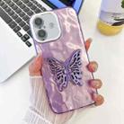 For iPhone 16 Plus Plating Glitter Texture Butterfly Holder TPU Phone Case with Lens Film(Purple Wrinkles) - 1