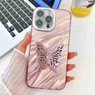 For iPhone 15 Pro Max Plating Glitter Texture Butterfly Holder TPU Phone Case with Lens Film(Pink Water Ripples) - 1