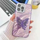 For iPhone 15 Pro Max Plating Glitter Texture Butterfly Holder TPU Phone Case with Lens Film(Purple Water Ripples) - 1