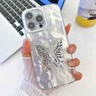 For iPhone 15 Pro Max Plating Glitter Texture Butterfly Holder TPU Phone Case with Lens Film(White Wrinkles) - 1