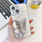 For iPhone 15 Plating Glitter Texture Butterfly Holder TPU Phone Case with Lens Film(White Feathers) - 1