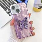 For iPhone 15 Plating Glitter Texture Butterfly Holder TPU Phone Case with Lens Film(Purple Wrinkles) - 1