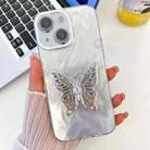 For iPhone 14 Plating Glitter Texture Butterfly Holder TPU Phone Case with Lens Film(White Feather Yarn) - 1