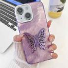 For iPhone 14 Plating Glitter Texture Butterfly Holder TPU Phone Case with Lens Film(Purple Tinfoil Texture) - 1