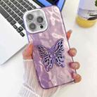 For iPhone 13 Pro Max Plating Glitter Texture Butterfly Holder TPU Phone Case with Lens Film(Purple Wrinkles) - 1