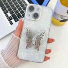 For iPhone 13 Plating Glitter Texture Butterfly Holder TPU Phone Case with Lens Film(White Shell Grain) - 1