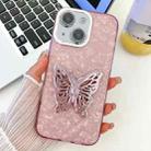 For iPhone 13 Plating Glitter Texture Butterfly Holder TPU Phone Case with Lens Film(Pink Shell Pattern) - 1