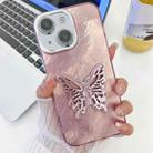 For iPhone 13 Plating Glitter Texture Butterfly Holder TPU Phone Case with Lens Film(Pink Tinfoil Texture) - 1