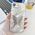 For iPhone 16e Plating Glitter Texture Butterfly Holder TPU Phone Case with Lens Film(White Water Ripples) - 1