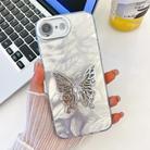 For iPhone 16e Plating Glitter Texture Butterfly Holder TPU Phone Case with Lens Film(White Feathers) - 1