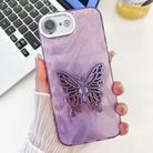For iPhone 16e Plating Glitter Texture Butterfly Holder TPU Phone Case with Lens Film(Purple Feather Yarn) - 1