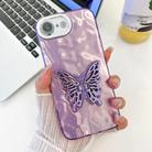 For iPhone 16e Plating Glitter Texture Butterfly Holder TPU Phone Case with Lens Film(Purple Wrinkles) - 1