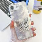 For iPhone 16e Plating Glitter Texture Butterfly Holder TPU Phone Case with Lens Film(White Tinfoil Texture) - 1