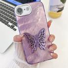 For iPhone 16e Plating Glitter Texture Butterfly Holder TPU Phone Case with Lens Film(Purple Tinfoil Texture) - 1