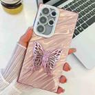 For Samsung Galaxy S24 FE 5G Plating Glitter Texture Butterfly Holder TPU Phone Case with Lens Film(Pink Water Ripples) - 1