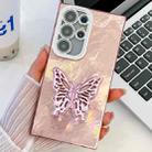 For Samsung Galaxy S24 FE 5G Plating Glitter Texture Butterfly Holder TPU Phone Case with Lens Film(Pink Tinfoil Texture) - 1