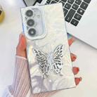 For Samsung Galaxy A15 5G Plating Glitter Texture Butterfly Holder TPU Phone Case with Lens Film(White Feathers) - 1