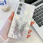 For Samsung Galaxy S24+ 5G Plating Glitter Texture Butterfly Holder TPU Phone Case with Lens Film(White Wrinkles) - 1