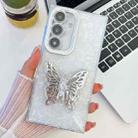 For Samsung Galaxy S24 5G Plating Glitter Texture Butterfly Holder TPU Phone Case with Lens Film(White Shell Pattern) - 1