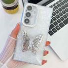For Samsung Galaxy A25 5G Plating Glitter Texture Butterfly Holder TPU Phone Case with Lens Film(White Shell Pattern) - 1